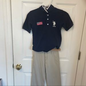 Navy polo shirt, never worn 8 beige place pants